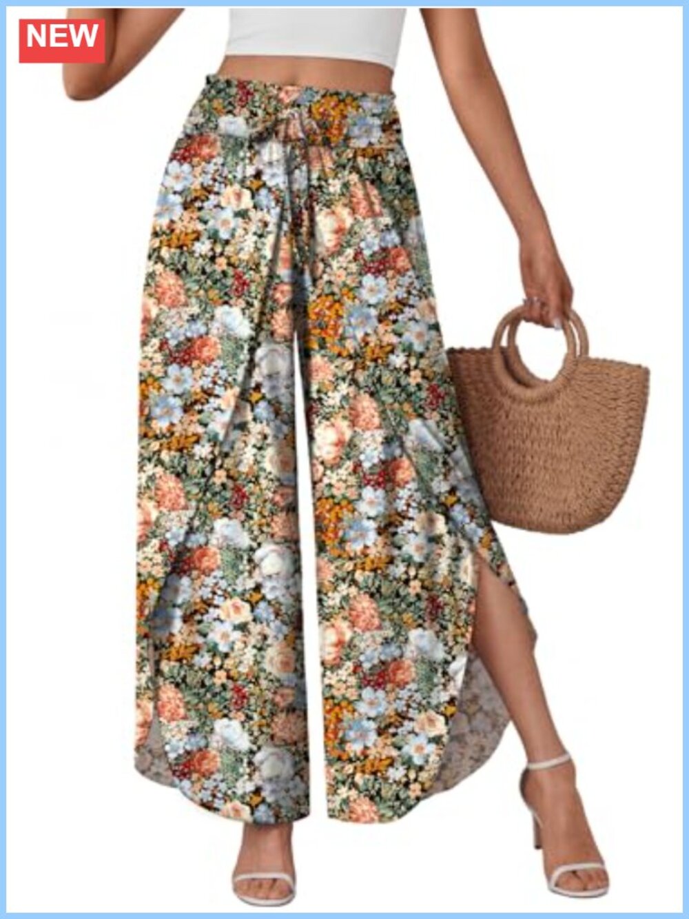 High Waisted Flowy Wide Leg Palazzo Pants Slit